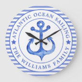 いかりネービ航海のーブルーパーソナライズされた ラージ壁時計 (正面)