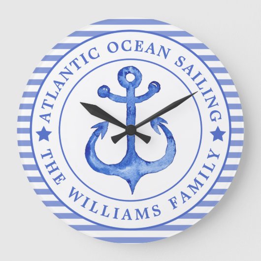いかりネービ航海のーブルーパーソナライズされた ラージ壁時計 (正面)