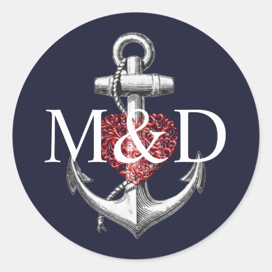 いかりハートネイビー結婚ズ ラウンドシール (正面)