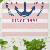 いかりハートピンストライプクモ航海のノグラムロゴ キッチンタオル (折り畳み)