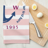 いかりハートピンストライプクモ航海のノグラムロゴ キッチンタオル (四つ折り)