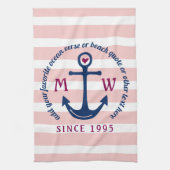 いかりハートピンストライプクモ航海のノグラムロゴ キッチンタオル (縦)