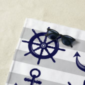 いかりパーソナライズされた及びボートヘルムホイール航海の ビーチタオル (インサイチュ)