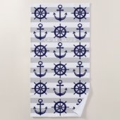 いかりパーソナライズされた及びボートヘルムホイール航海の ビーチタオル (正面)