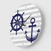 いかりパーソナライズされた及びボートヘルムホイール航海の ラージ壁時計 (傾斜)