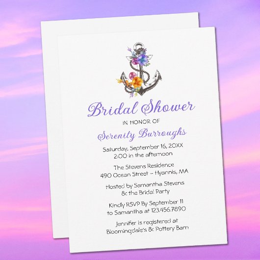 いかりパープルフローラ航海のブライダルシャワー 招待状