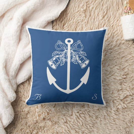 いかりビーチ結婚式カスタムモノグラム クッション (ブランケット)