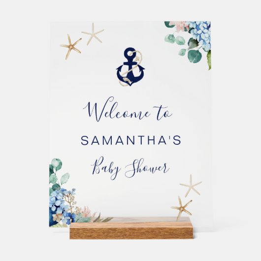 いかりビーチ航海のフローラベビーシャワー歓迎 アクリルサイン (正面)