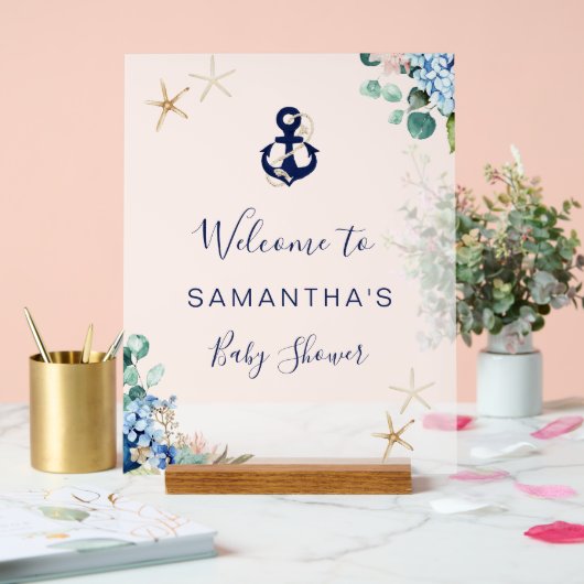 いかりビーチ航海のフローラベビーシャワー歓迎 アクリルサイン (ウェディング)