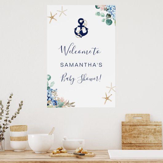 いかりビーチ航海のフローラベビーシャワー歓迎 ポスター (キッチン)