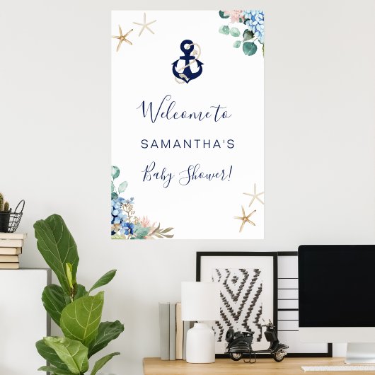 いかりビーチ航海のフローラベビーシャワー歓迎 ポスター (ホームオフィス)