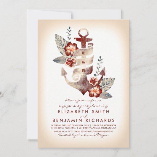 いかりビーチ航海の熱帯婚約パーティ 招待状 (正面)