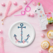 いかりピンクブルーフローラ航海のブライダルシャワー  ペーパープレート (パーティー)