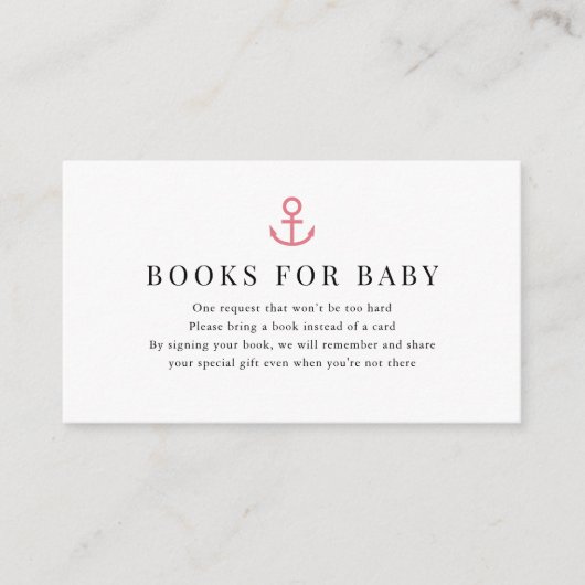 いかりピンク赤ちゃんシャワー予約リクエスト エンクロージャーカード (正面)