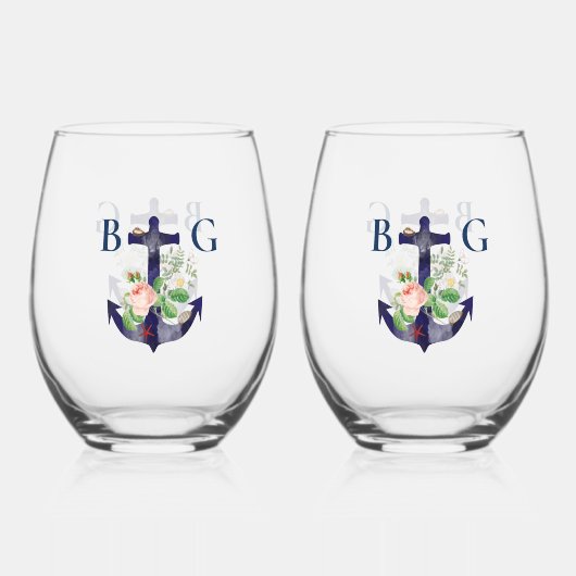 いかりフローラ航海のサマー結婚式の引き出物 ステムなしワイングラス (裏面)