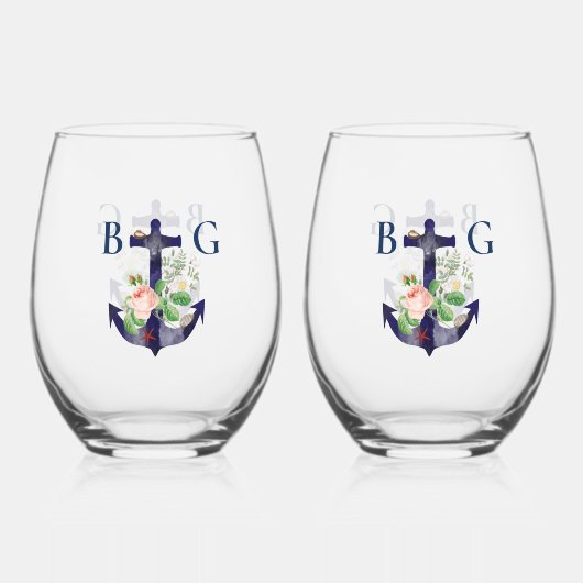いかりフローラ航海のサマー結婚式の引き出物 ステムなしワイングラス (正面)