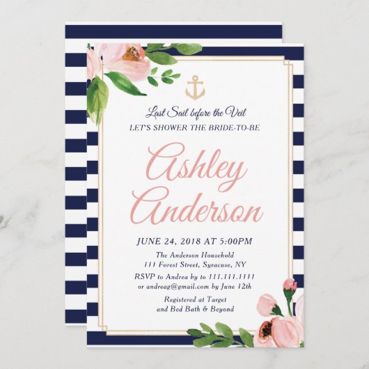 いかりブライダ航海のルシャワー招待 招待状 (正面/裏面)