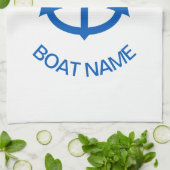 いかりブルーパーソナライズされたあなたのボート名ホワイト キッチンタオル (折り畳み)