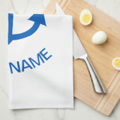 いかりブルーパーソナライズされたあなたのボート名ホワイト キッチンタオル (四つ折り)