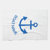 いかりブルーパーソナライズされたあなたのボート名ホワイト キッチンタオル (横)