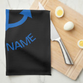 いかりブルーパーソナライズされたザボート名ブラック キッチンタオル (四つ折り)