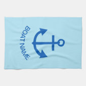 いかりブルーパーソナライズされたザボート名ブ淡い色のルー キッチンタオル (横)