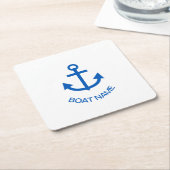 いかりブルーパーソナライズされたザボート名 スクエアペーパーコースター (アングル)