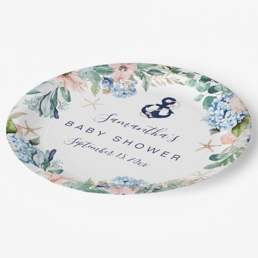 いかりブルービーチ航海のフローラベビーシャワー ペーパープレート (アングル)