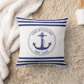 いかりブルーホワ航海のイトストライプ名前をカスタムする クッション (ブランケット)