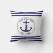 いかりブルーホワ航海のイトストライプ名前をカスタムする クッション (裏面)
