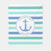 いかりブルー航海のアクアファミリーモノグラム フリースブランケット (正面)