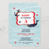 いかりホエールバースデーパーティーフラット招待状 招待状 (正面/裏面)