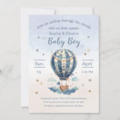 いかりホットエアバルーンボーイベビーシャワー水彩色 招待状 (正面)