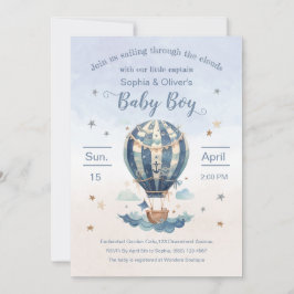 いかりホットエアバルーンボーイベビーシャワー水彩色 招待状