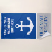 いかりボート名パーソナライズされた航海の ビーチタオル (正面)