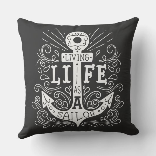 いかりライフ航海の – 黒いグラフィック枕 クッション (裏面)