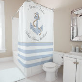 いかりレイクバケーションビーチハウスネームブルーストライプズ シャワーカーテン (インサイチュ)