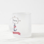 いかりロープ航海のフレーム海軍航海レッドリ フロストグラスマグカップ (正面左)