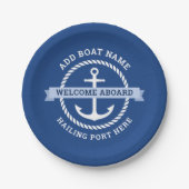 いかりロ縁どープボート名の歓迎 ペーパープレート (正面)