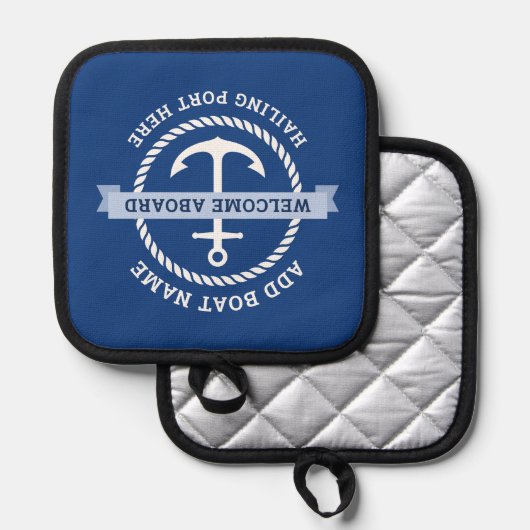 いかりロ縁どープボート名の歓迎 鍋敷き (正面/裏面)