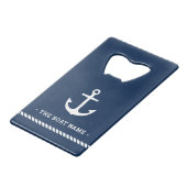 いかりロ縁どープボート名ダークブルー クレジットカード栓抜き (正面アングル)