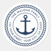 いかりロ縁どープ航海の白差出人住所 ラウンドシール (正面)