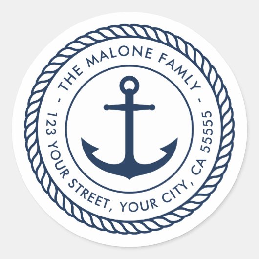 いかりロ縁どープ航海の白差出人住所 ラウンドシール (正面)