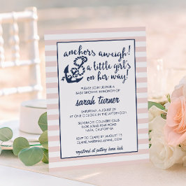 いかりー重く！ピンク航海のガールベビーシャワー 招待状