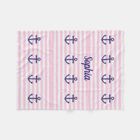 いかり付きピンク航海のの毛布、モノグラム フリースブランケット (正面(横))