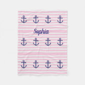 いかり付きピンク航海のの毛布、モノグラム フリースブランケット (正面)