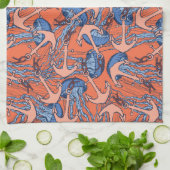 いかり及びクラゲ模様 キッチンタオル (折り畳み)