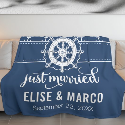 いかり及び船舶用車輪たった今結婚しました フリースブランケット
