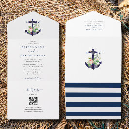 いかり植物性フローラ航海のサマー結婚ズ オールインワン招待状