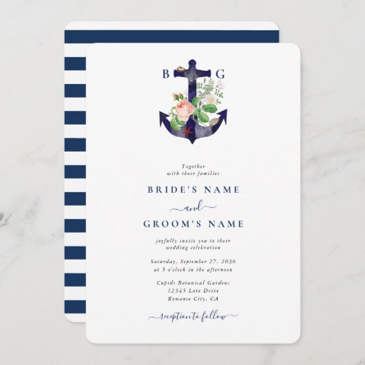 いかり植物性フローラ航海のサマー結婚ズ 招待状 (正面/裏面)